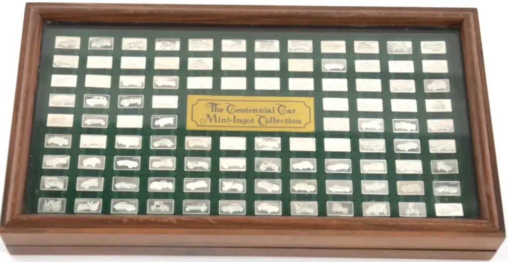 Franklin Mint Centennial Car Mini Ingot Sterling Silver Set 1973-1978 .05oz Each Ingot = 5 Troy Ounces in Complete Set