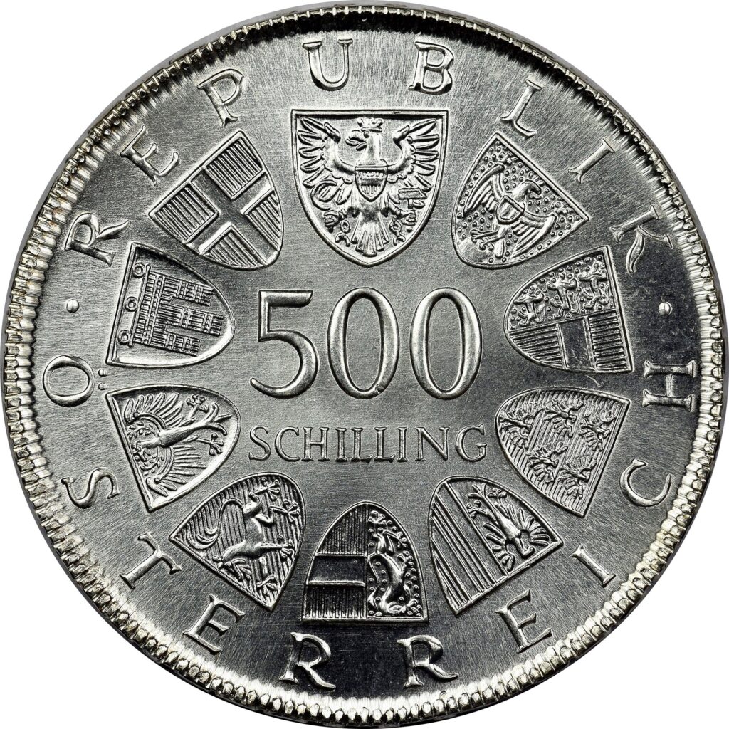 Austria 500 Schilling Coin 24g .64% Ag 1980-2001