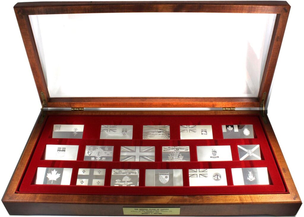 Franklin Mint Official Flags of Canada Sterling Silver Ingots 1974- 75 35 Troy Ounces In Set