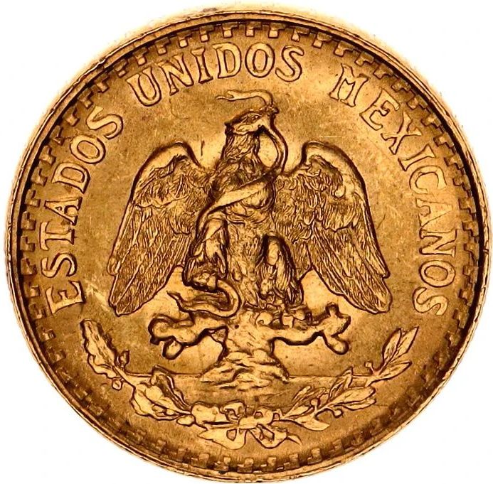 Mexico 2 Pesos 1919-1948 (90% Gold) 1.666g 13mm Diameter