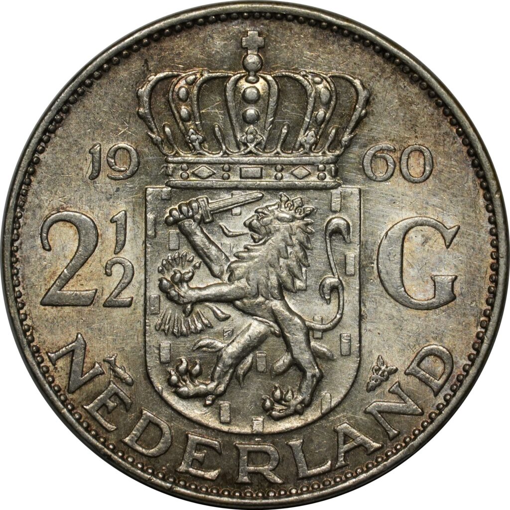 Nederlanden - 2.5 Gulden 15g .72Ag Silver 1959-1966