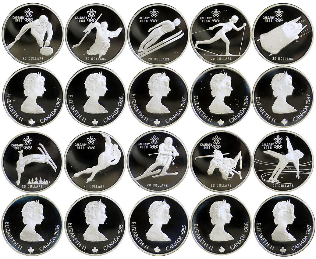 1988 Calgary Olympic Proof 10 Coin Set 1 Troy Ounce Silver Each