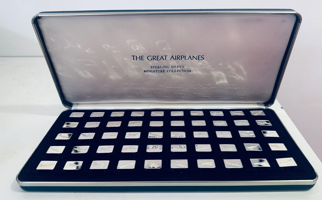 Franklin Mint The Great Airplanes Mini Ingot Sterling Silver Set 1973-1978 2g Each Ingot = 100g in Complete Set