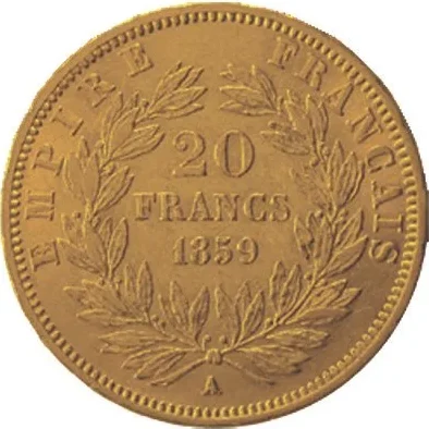 French 20 Gold Franc (90% pure gold) .1867 toz 6.45g Diameter 21mm