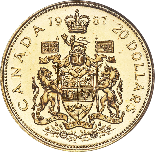 1967 Canadian $20 Gold Coin (90% Gold) .5285 toz 18.27g Diameter 27.1mm