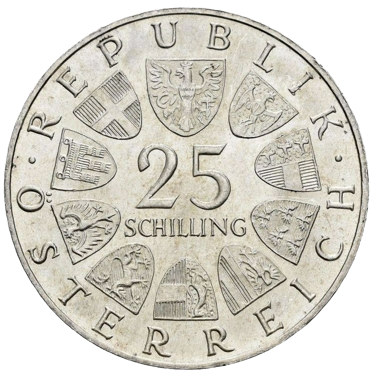 Austria 25 Schilling Coin 13g 80% Ag 1967 - Older