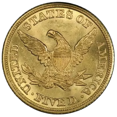 Liberty Head $5 Half Eagle (90% gold) .2418 toz 8.359g