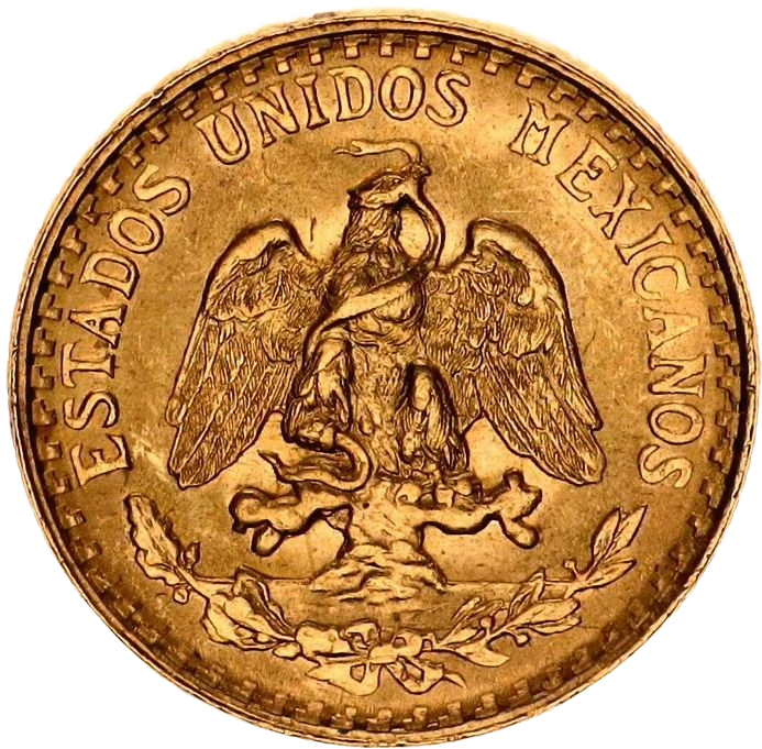 Mexico 2 Pesos 1919-1948 (90% Gold) 1.666g 13mm Diameter