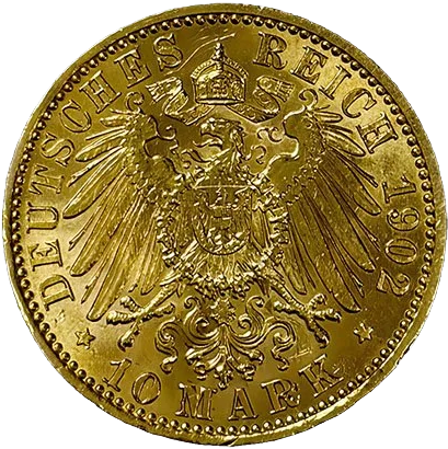 German 10 Mark (90% pure gold) .1152 toz 3.98g Diameter 19.5mm