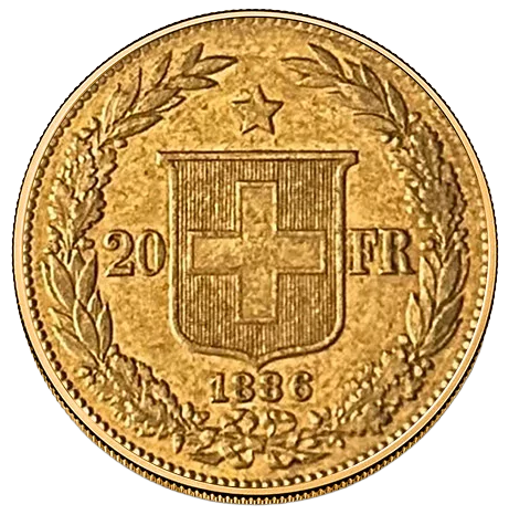 Swiss 20 Gold Franc (90% pure gold) .1867 toz 6.45g Diameter 21mm