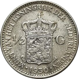 Nederlanden - 1/2 Gulden "Half Gulden" 5g .72Ag Silver 1921-1950