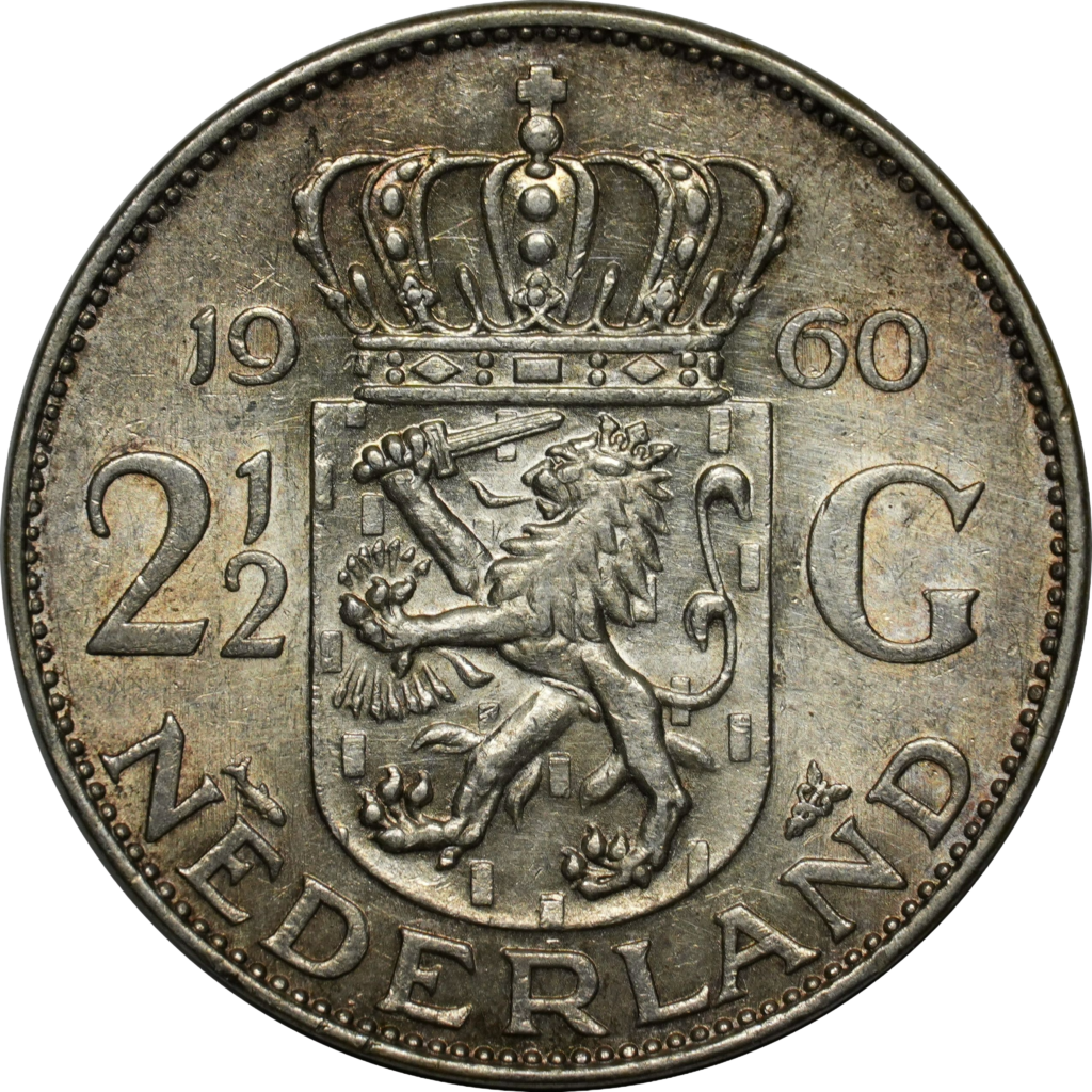 Nederlanden - 2.5 Gulden 15g .72Ag Silver 1959-1966