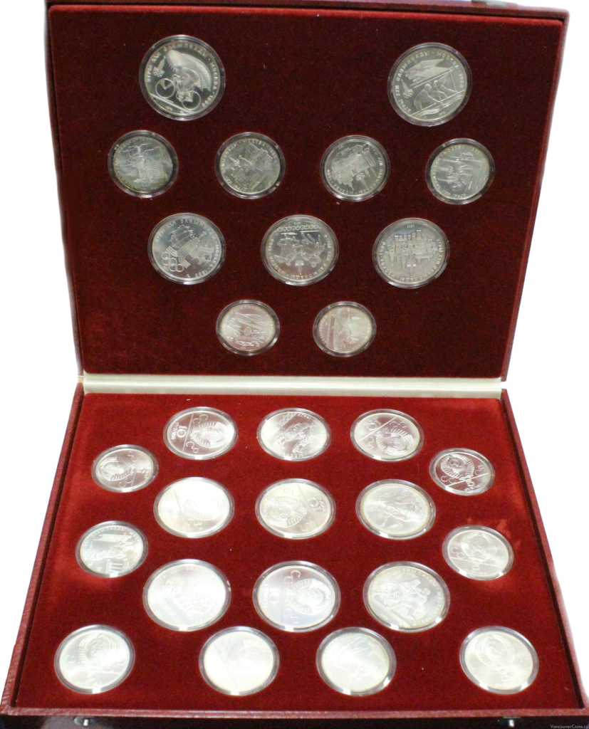 1980 USSR Moscow Olympic 13th Olympiad Set 28 Coins 90% Silver 20.805 Troy Ounces