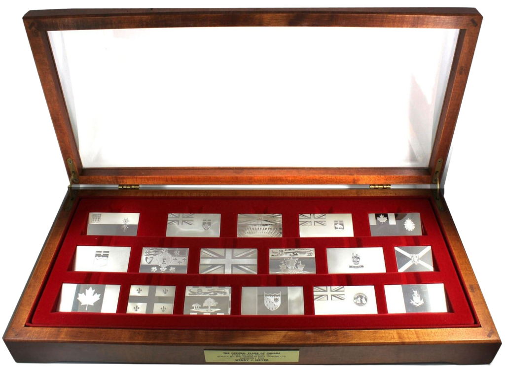 Franklin Mint Official Flags of Canada Sterling Silver Ingots 1974- 75 35 Troy Ounces In Set