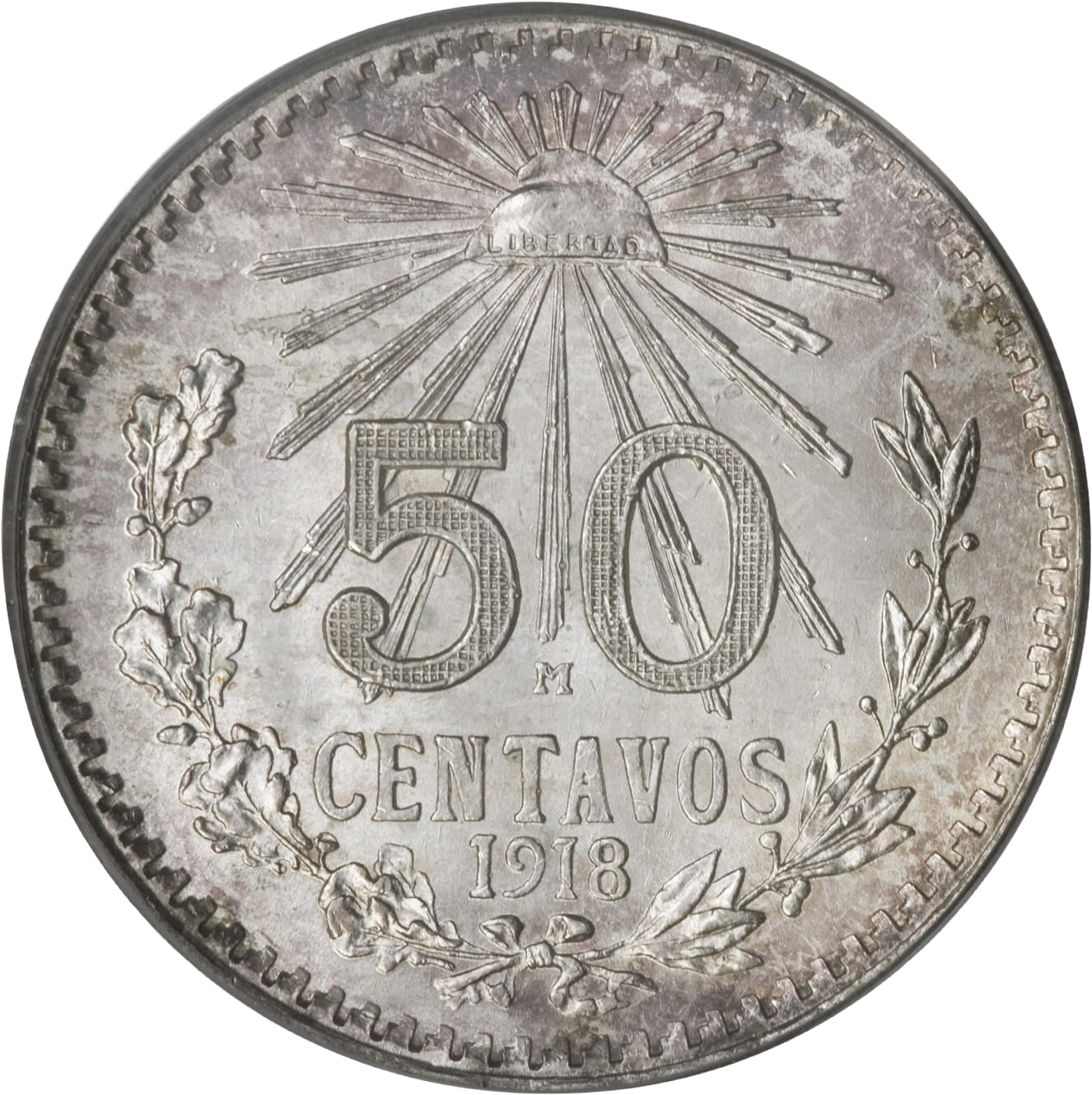 1918 - 1919 Mexican 50 Centavos 9.0625g 80% Silver