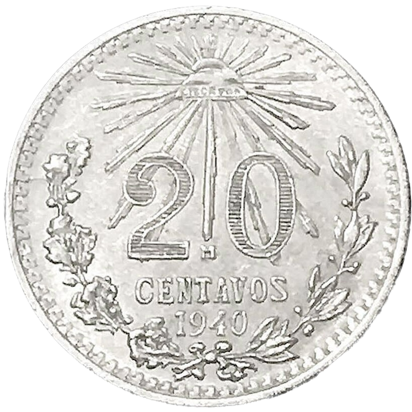 1920 - 1943 Mexican 20 Centavos 3.33g 72% Silver