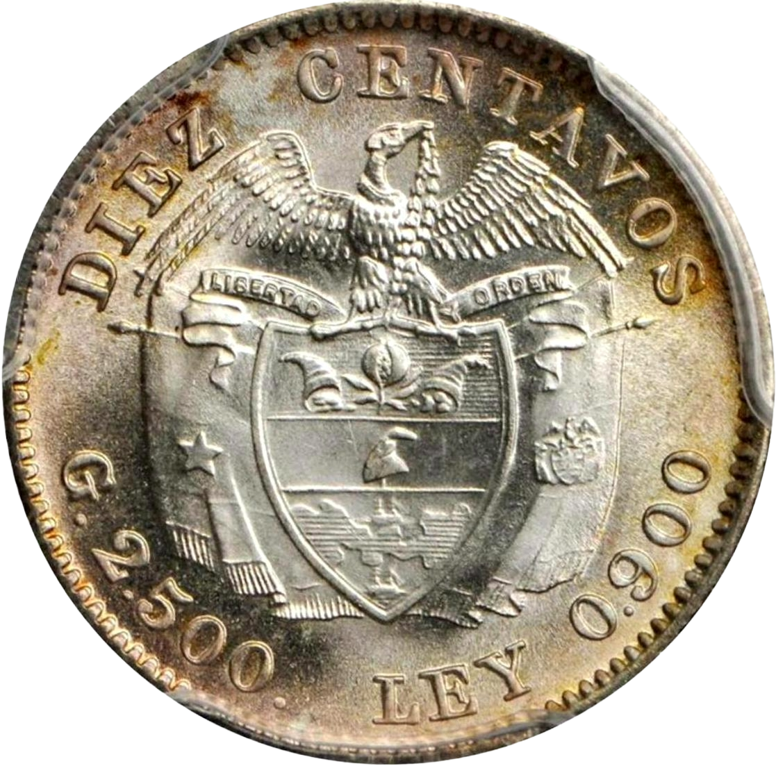 1911 - 1942 Colombia 10 Centavos 2.5g 90% Silver