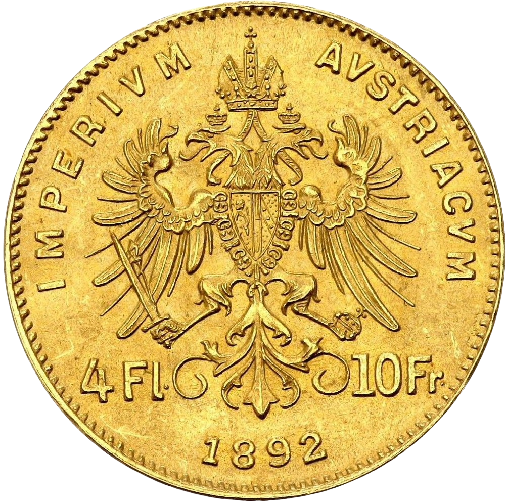 Austrian 4 Florins 1870-1892 (90% gold) 3.2258g