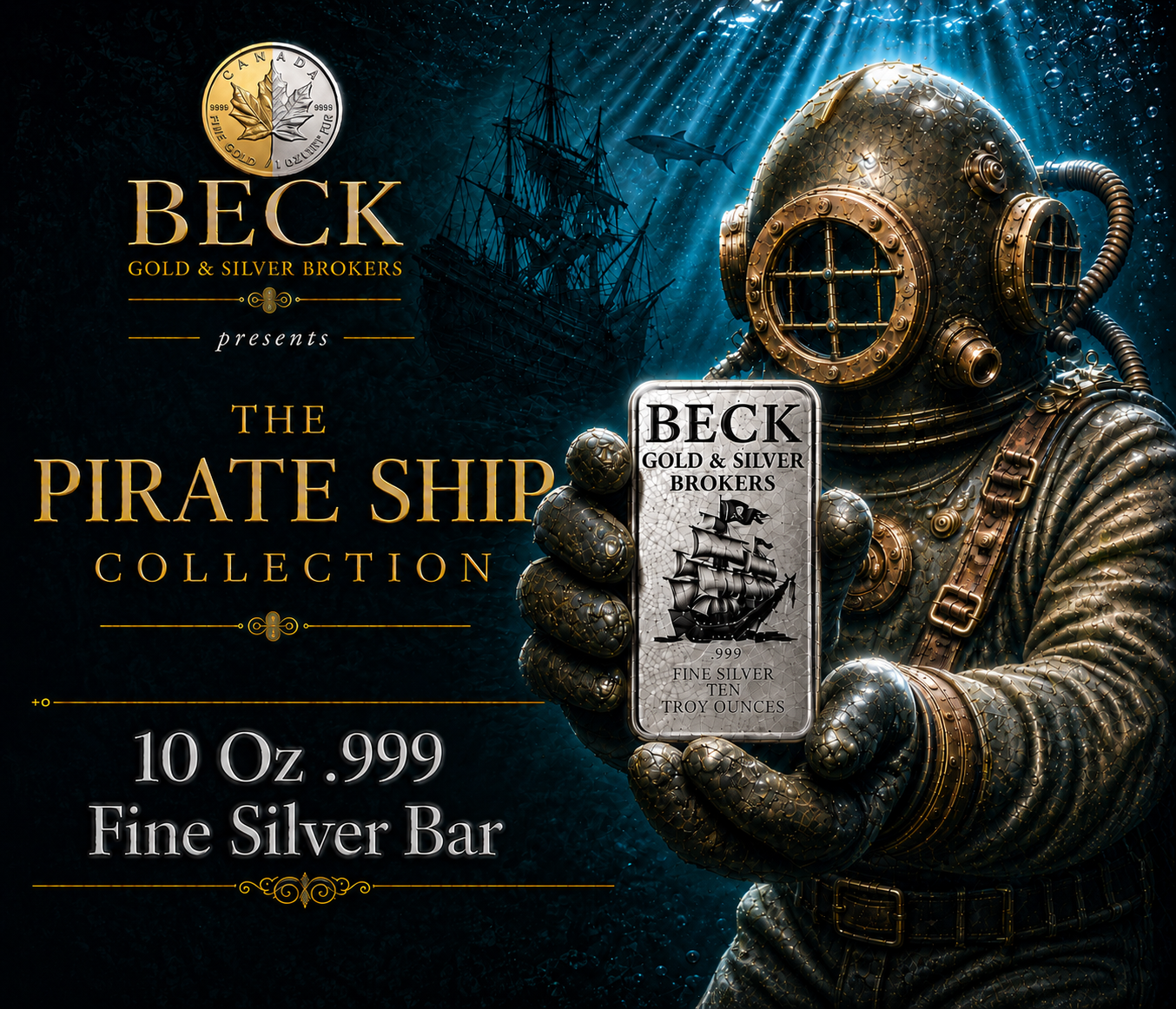 Beck Gold and Silver Brokers Pirate Ship Collection 10 ounce fine silver bar