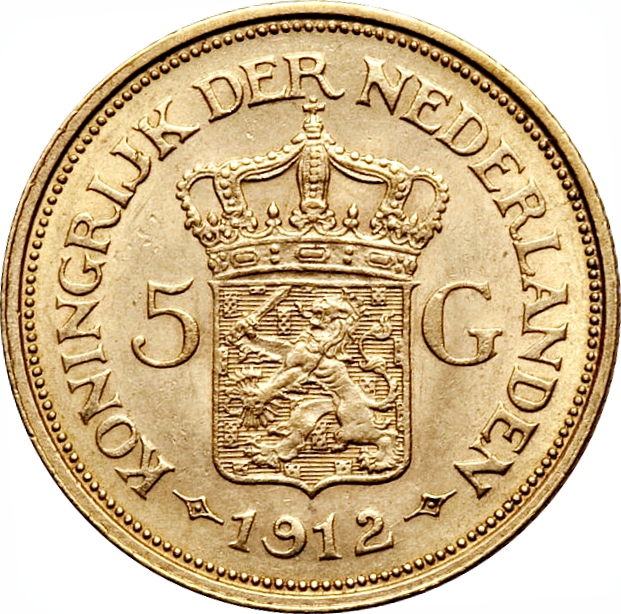 5 Gulden - Wilhelmia 1912 (90% Gold) 3.360 g