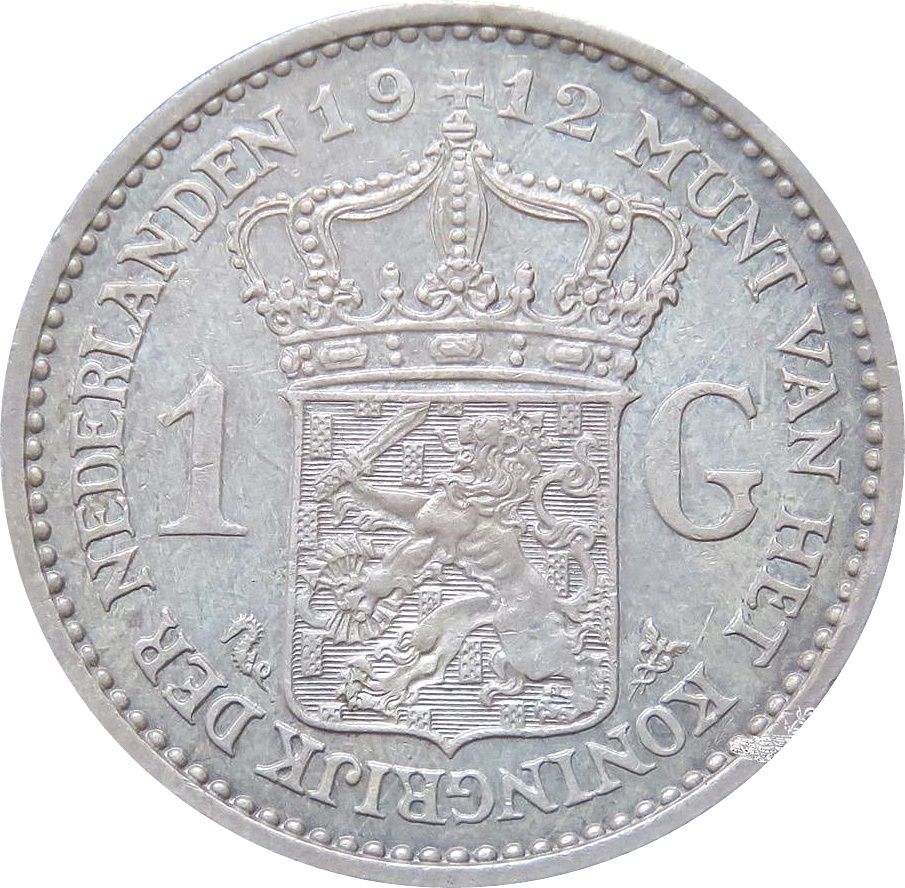 1 Gulden 10g 94.5% Silver 1910-1917