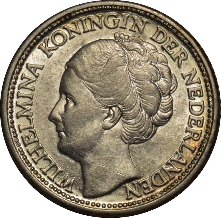 25 Cents - Wilhelmina 3.575g 64% Silver 1926-1945