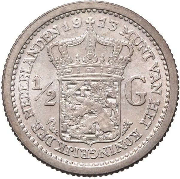 1/2 Gulden "Half Gulden" 5g 94.5% Silver 1910-1919